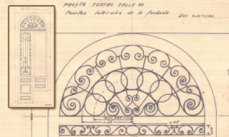 Representación de las puertas de fachada, según proyecto original, 1924 (archivo Oficina de Construcciones de Cementos Samper).